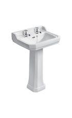 New Waverley 560mm 2 Taphole Basin & Full Pedestal (White)