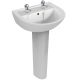 Ideal Standard Sandringham 21 500mm 2 Taphole Basin with Full Pedestal with Overflow & Chain