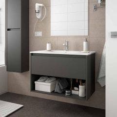 Noja Wall Hung Open Shelf 1 Drawer Vanity with 1 Taphole Basin