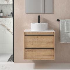 Attila 2 Drawer Wall Hung Vanity Unit with Pre-Drilled Countertop & Lisboa Basin (Matt White)