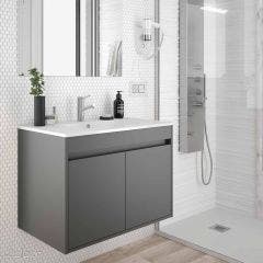 Salgar Noja 2 Door 600mm Vanity Unit (Matt Grey) and 1 Taphole Basin