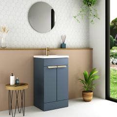 Galway 500mm Floor Standing Vanity & 1 Taphole Basin with Brushed Brass Handles (Midnight Blue)