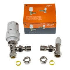 Tevan 1/2" Angled Thermostatic Radiator Valve (TRV) & Lockshield Pack