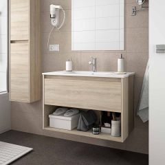 Salgar Noja 1000mm Wall Hung 1 Drawer Open Shelf Vanity Base Unit (Oak Caledonia)